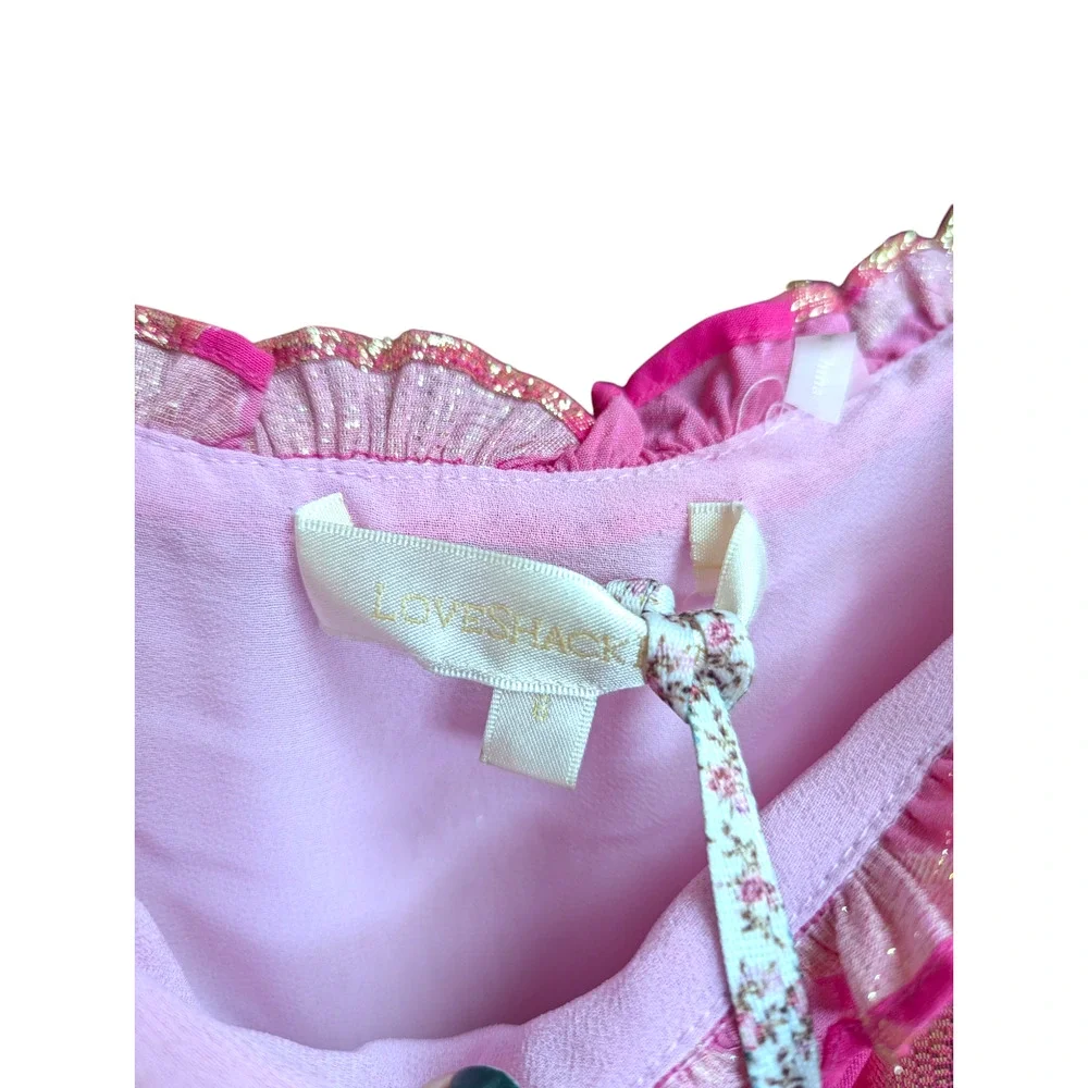LoveShackFancy Multicolor Metallic Tiered Maxi Dress Pink Gold Stars NWT Size 4